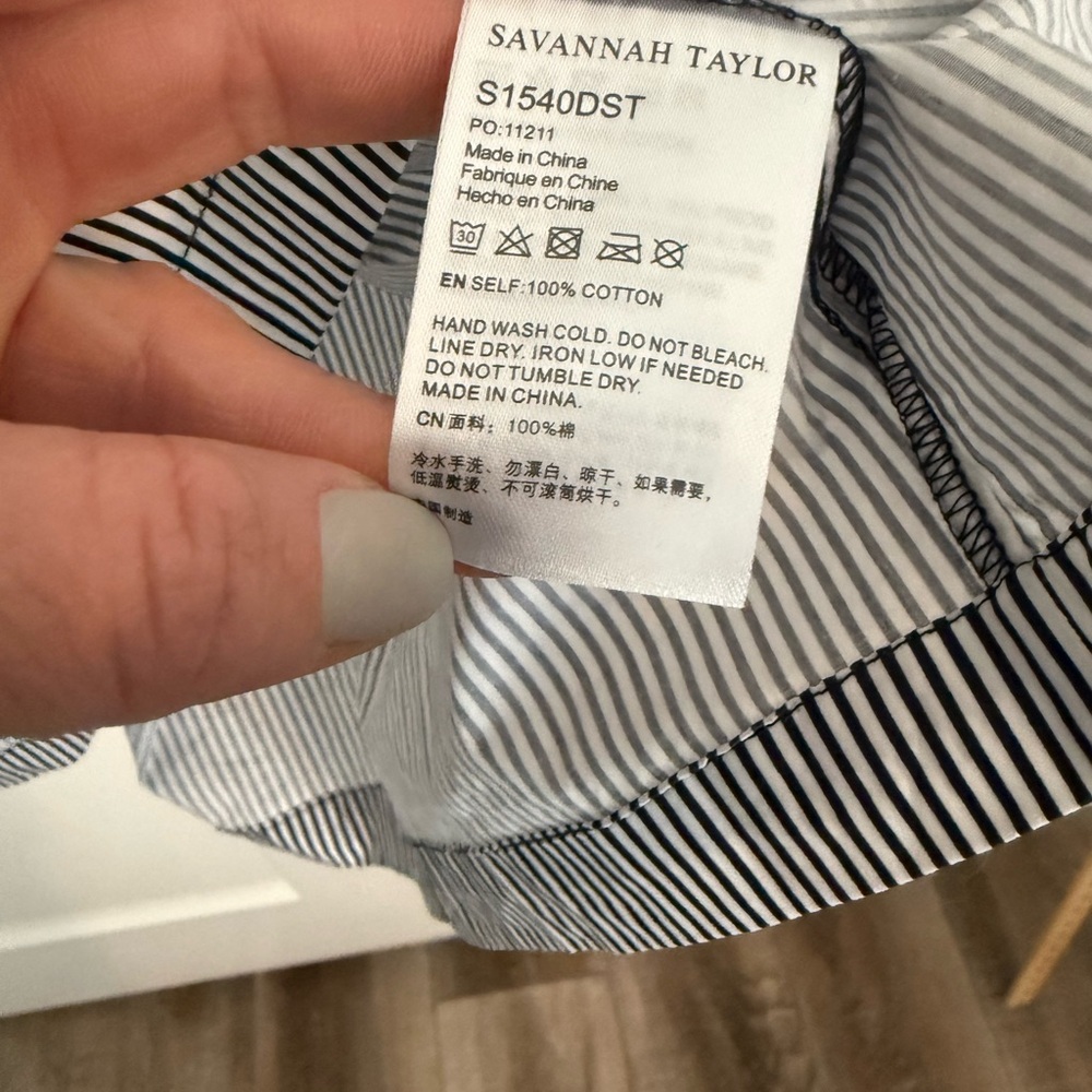 Savannah Taylor Rebecca Cotton Striped Midi Dress with Ruffled Collar EUC G000 - Picture 3 of 10